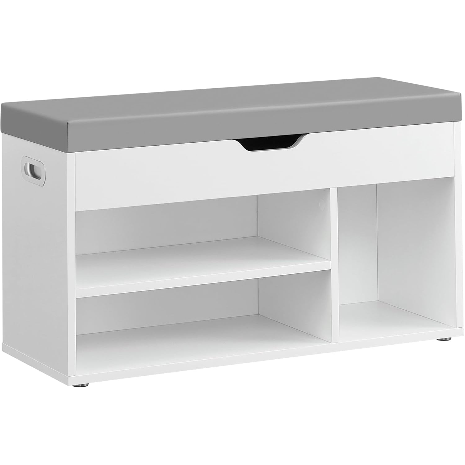 VASAGLE Pantofar cu banca, capitonata, 3 compartimente, sarcina 150 kg, 30x80x44 cm, modern, alb