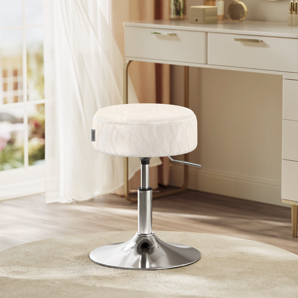 VASAGLE Taburet pentru masa machiaj, reglabil pe inaltime, rotativ 360°, sezut capitonat, 39x39x58 cm, alb crem