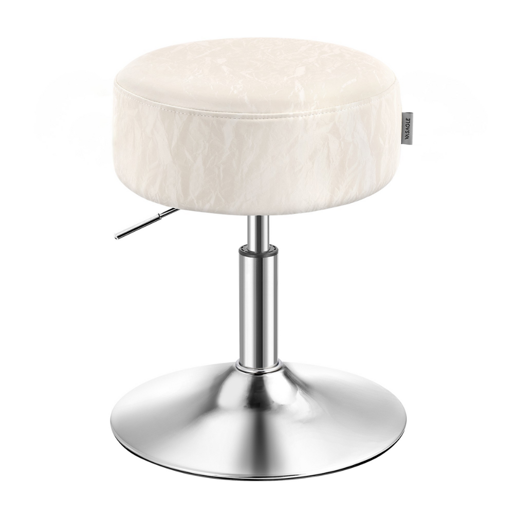 VASAGLE Taburet pentru masa machiaj, reglabil pe inaltime, rotativ 360°, sezut capitonat, 39x39x58 cm, alb crem
