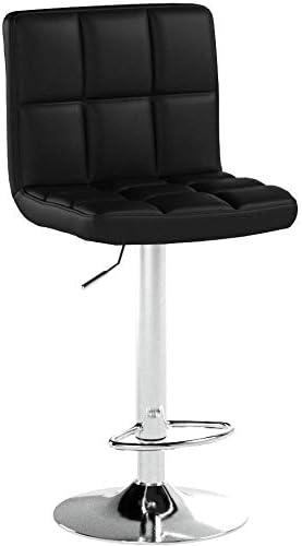 SONGMICS Set 2 scaune bar reglabile pe inaltime, cu spatar, sezut PU si suport picioare, rotatie 360°, 38x45x115 cm, negru