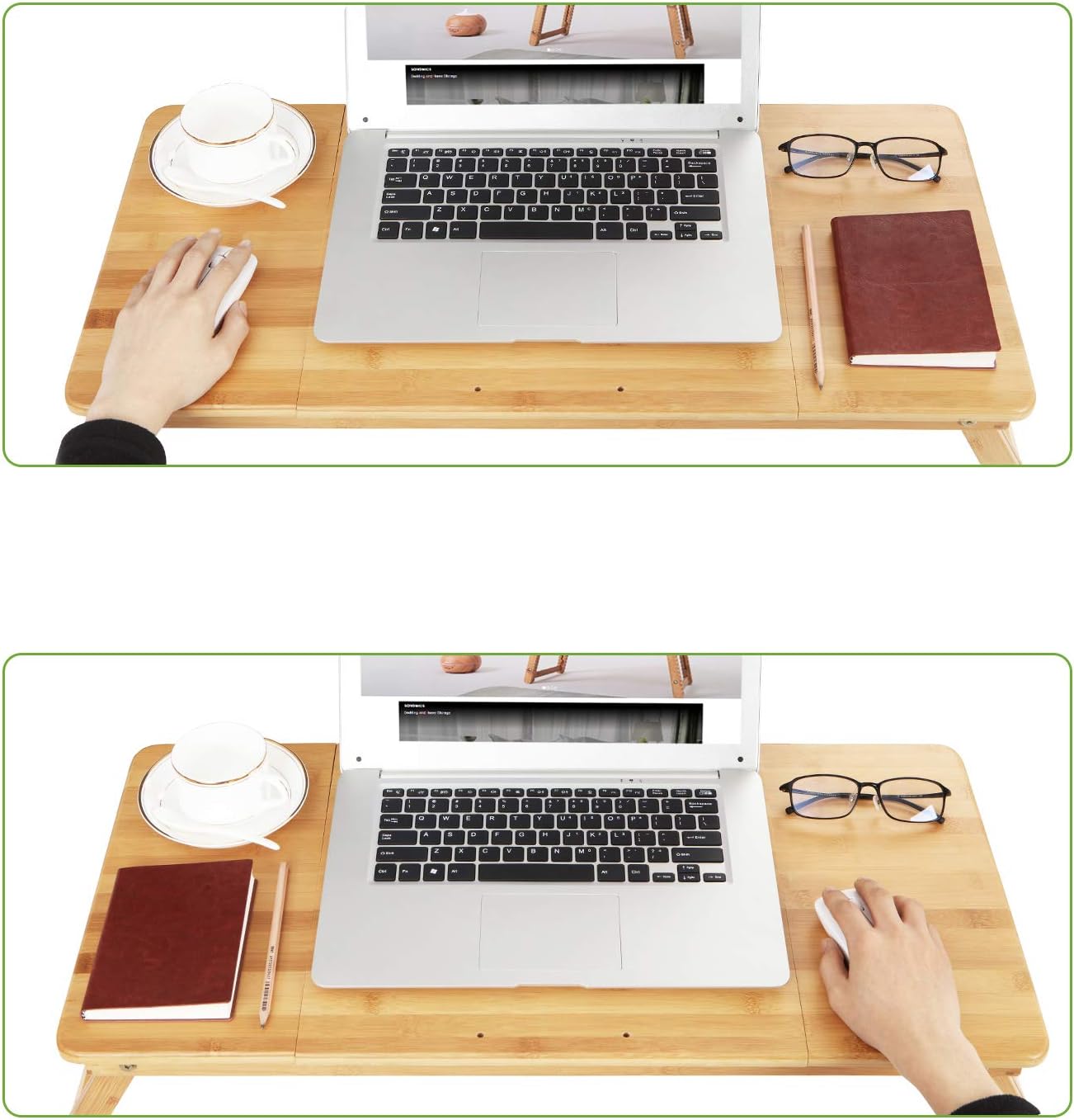 SONGMICS Masa pliabila laptop, din bambus, cu ventilatie si picioare ajustabile, 72x35x29 cm, natur