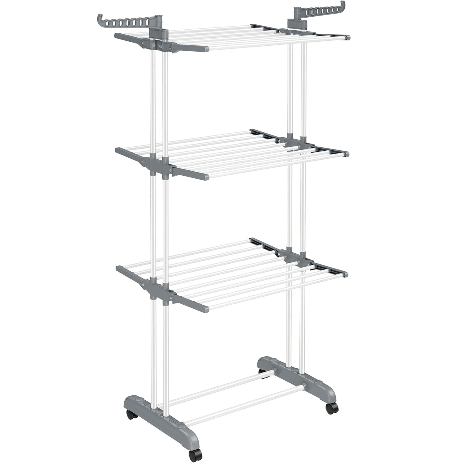 SONGMICS Uscator de rufe pliabil 4 niveluri, cu aripi laterale si roti, otel inoxidabil, 126x64x172 cm, alb