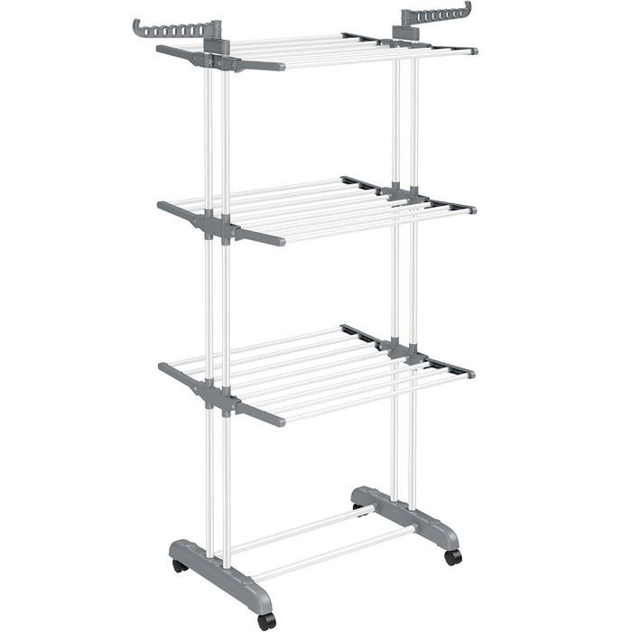 SONGMICS Uscator de rufe pliabil 4 niveluri, cu aripi laterale si roti, otel inoxidabil, 126x64x172 cm, alb