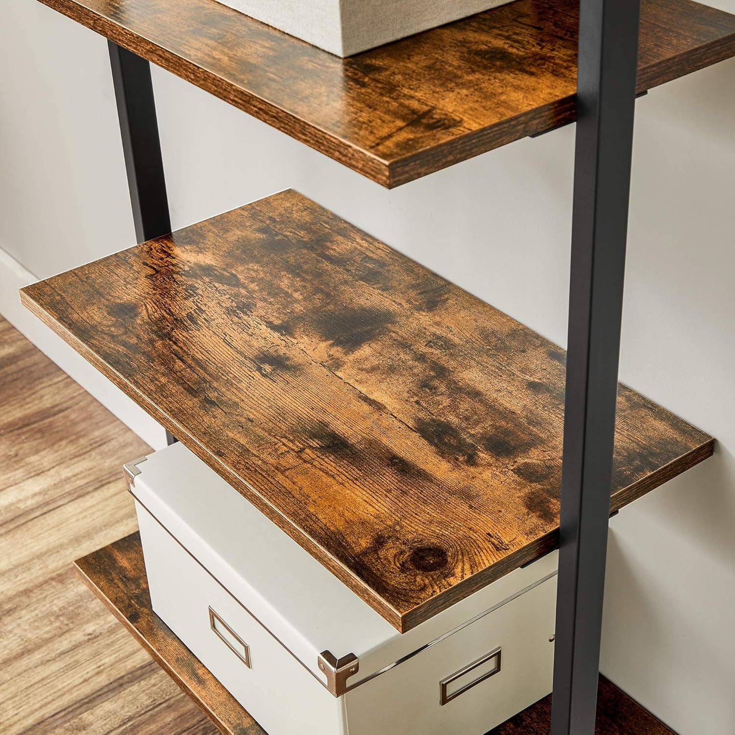 VASAGLE Etajera tip scara 6 rafturi, PAL si cadru metalic, 60x30x205 cm, maro rustic