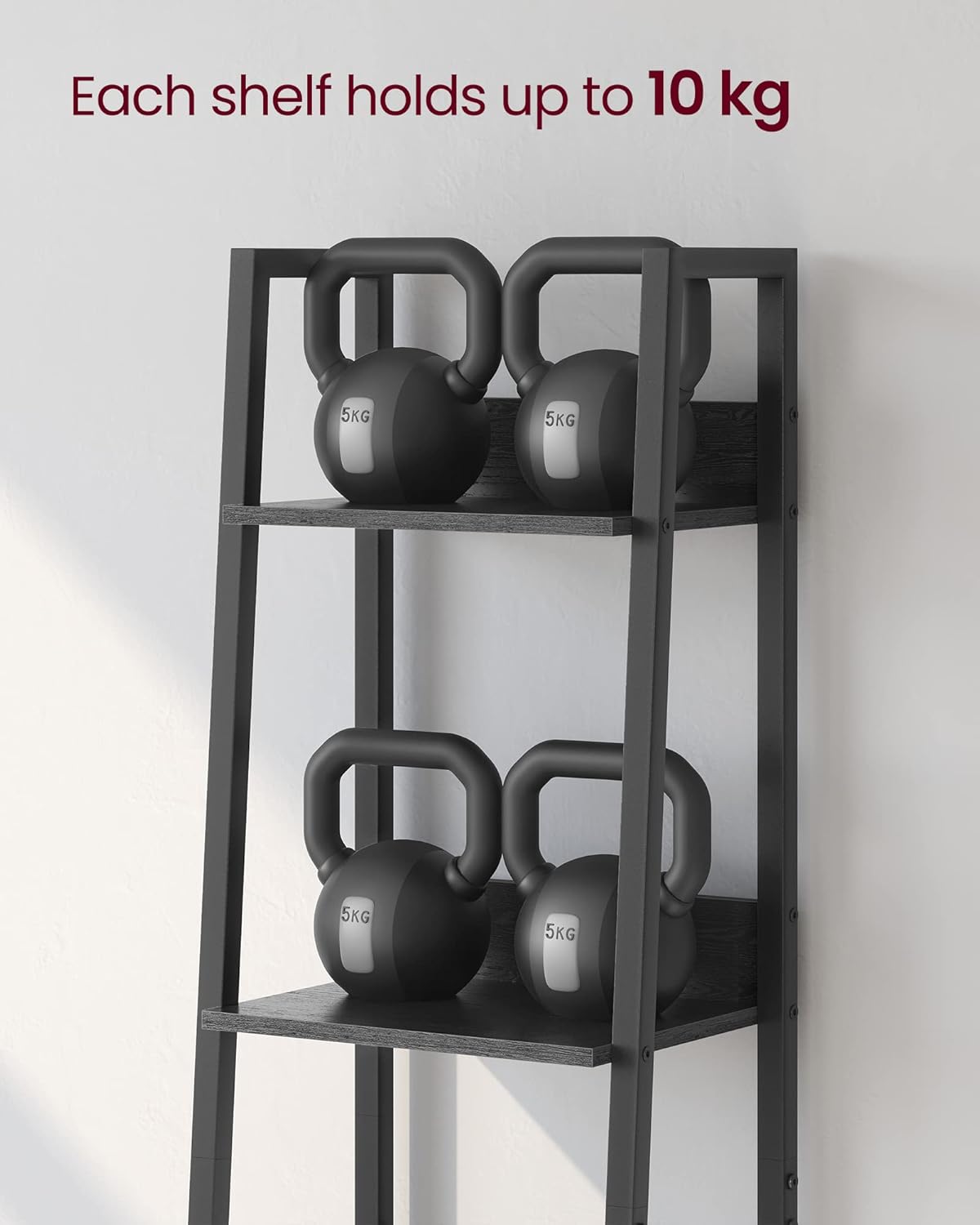VASAGLE Biblioteca tip scara cu 5 rafturi, design industrial, cadru metalic si rafturi din PAL, 34x30x170 cm, negru