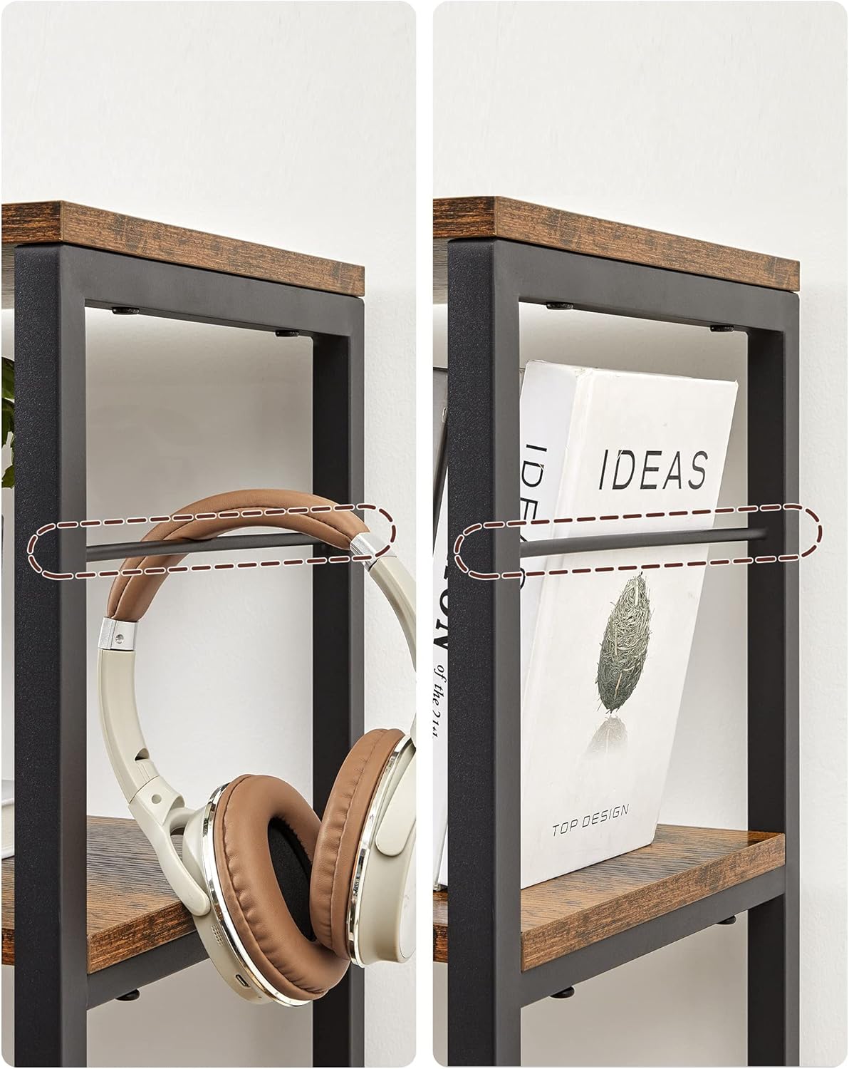 VASAGLE Biblioteca 6 rafturi, cadru metalic, stil industrial, 30x120x170 cm, maro rustic