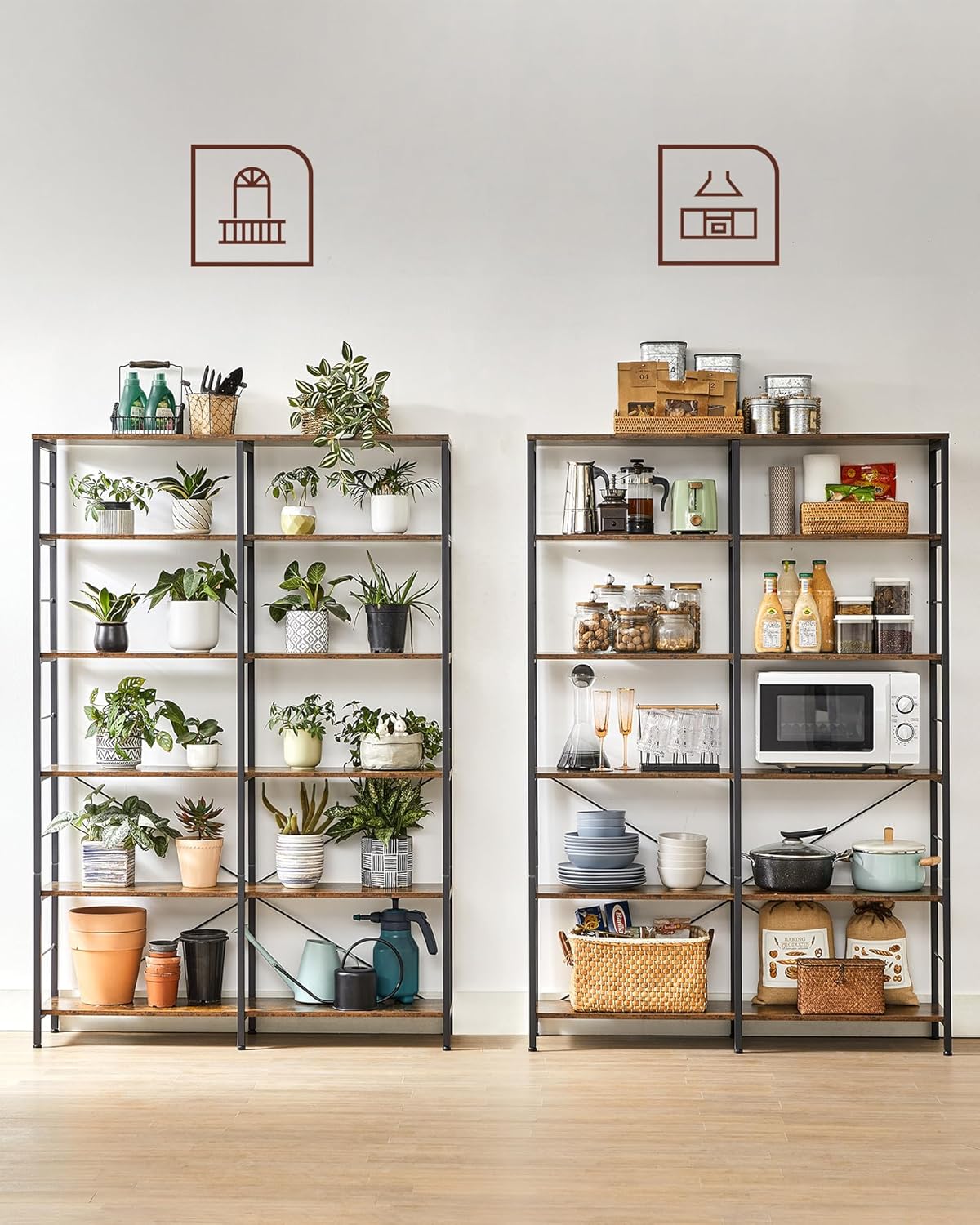 VASAGLE Biblioteca 6 rafturi, cadru metalic, stil industrial, 30x120x170 cm, maro rustic