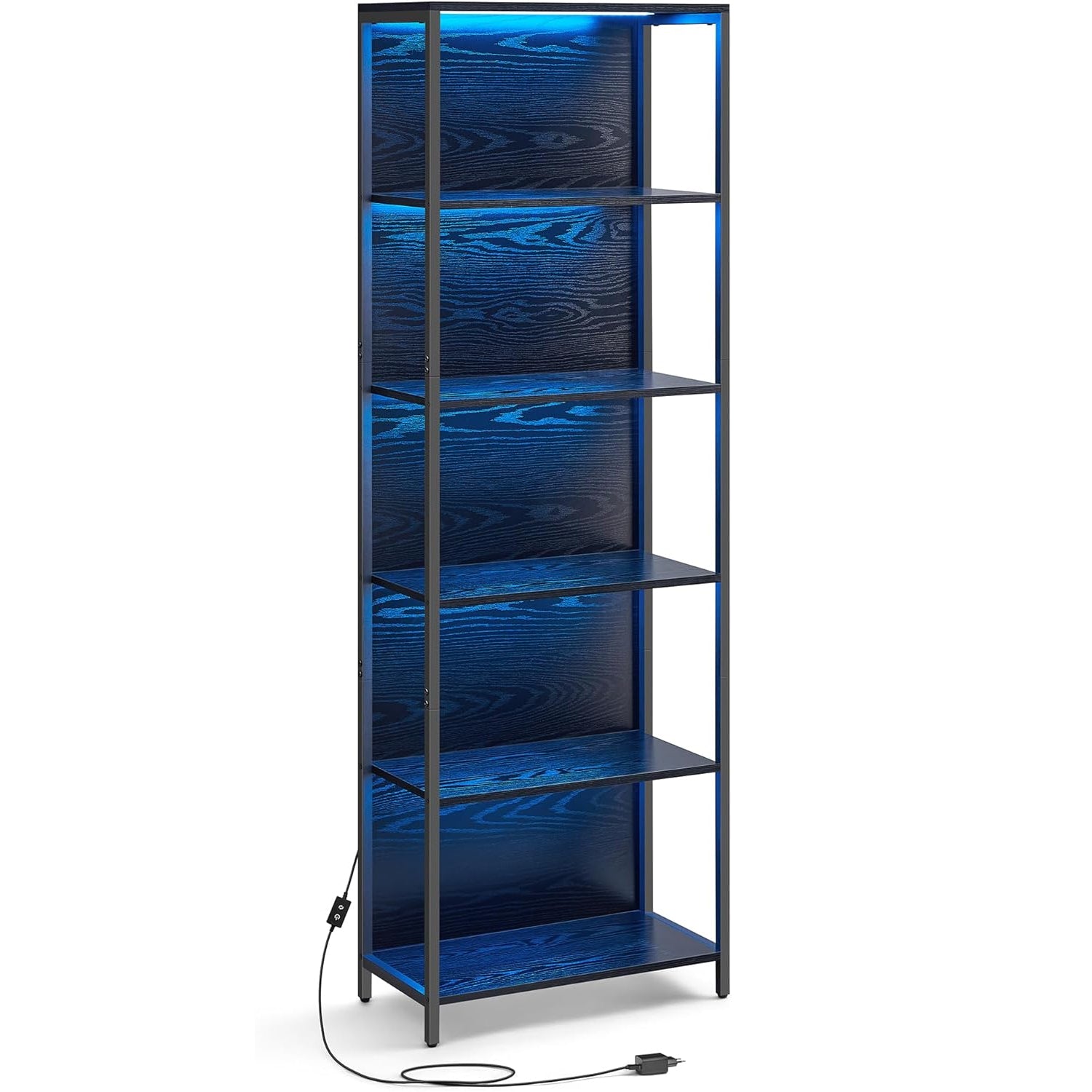 VASAGLE Biblioteca cu 6 rafturi si iluminare LED reglabila 25 culori, cadru metalic, 30x60x179 cm, negru