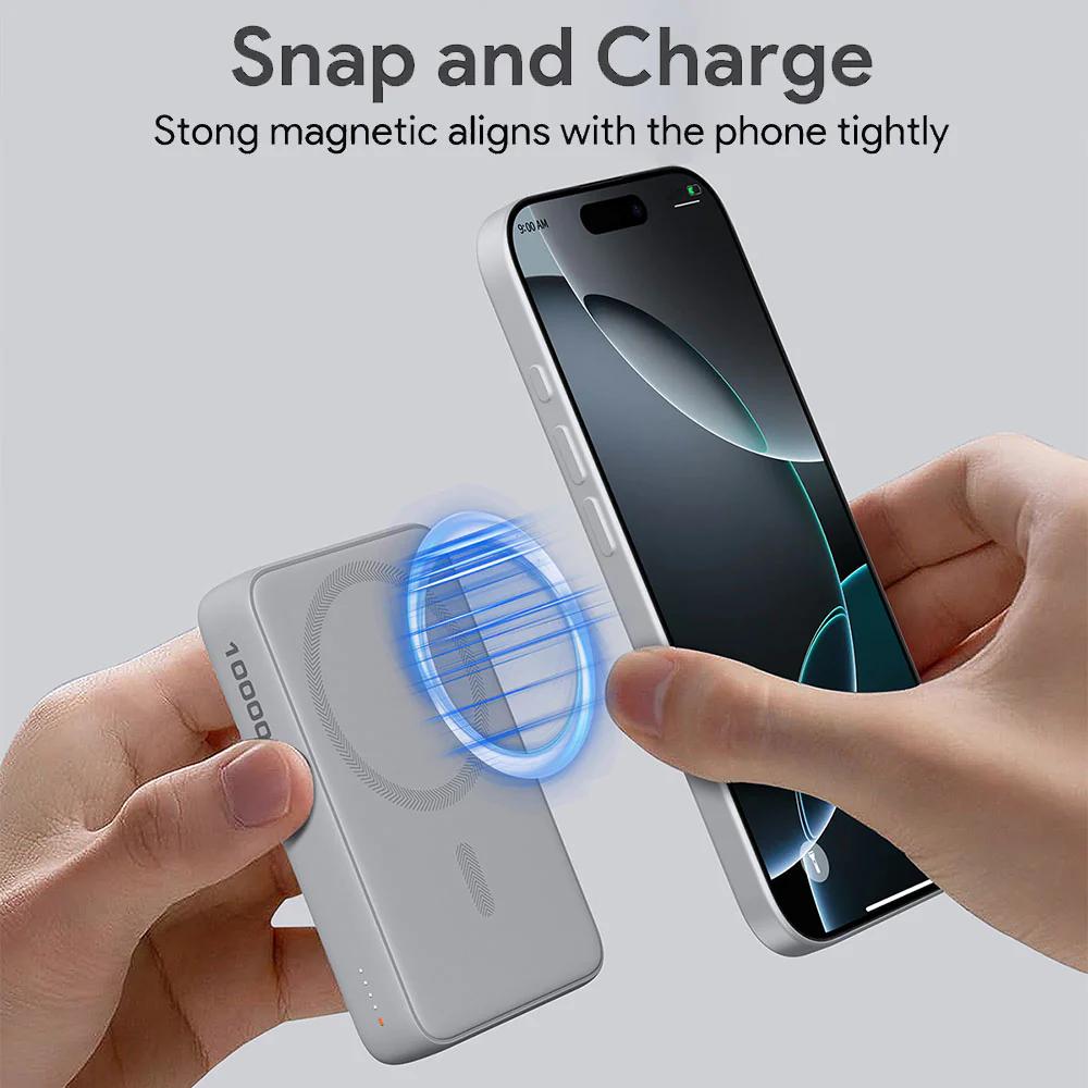 POWER BANK Aukey "PB-MS04" 10.000 mAh, 20W wireless, magnetic, 1 x USB-C, 202.8g, alb, "LLTSN1056726" - 689323790036