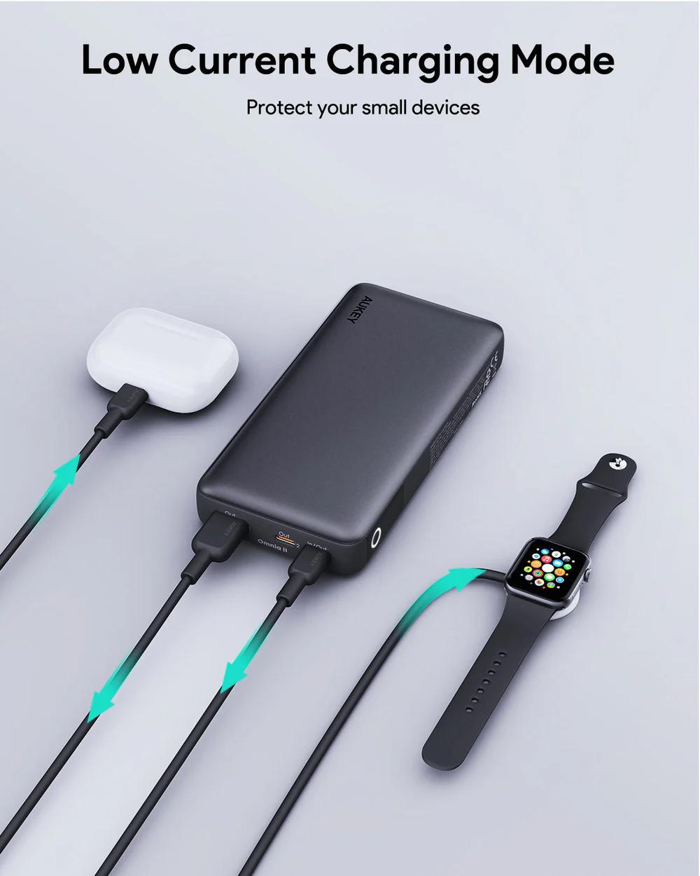 POWER BANK Aukey "PB-Y42" 20.000 mAh, 30W incarcare rapida 3-in-1, 2 x USB-C, 1 x USB-A, 378g, negru, "LLTSN1047247" - 689323786428