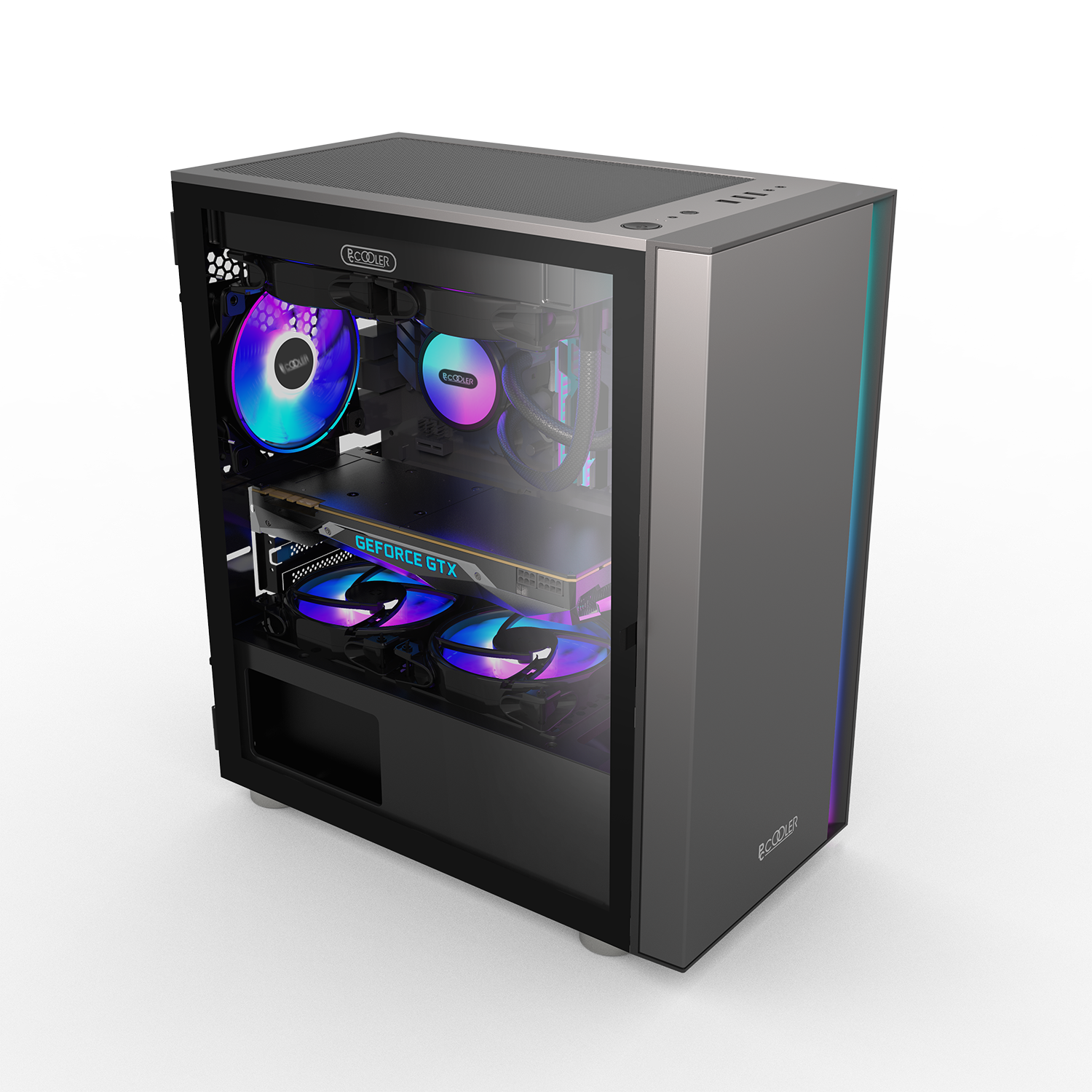 CARCASA PCCOOLER, Middle Tower, mATX, ITX, fara sursa, sticla securizata, 1 ventilator inclus ARGB, negru, USB 3.2 gen 1 x 1, USB 2.0 x 2, mic, audio, "LM300G ARGB"