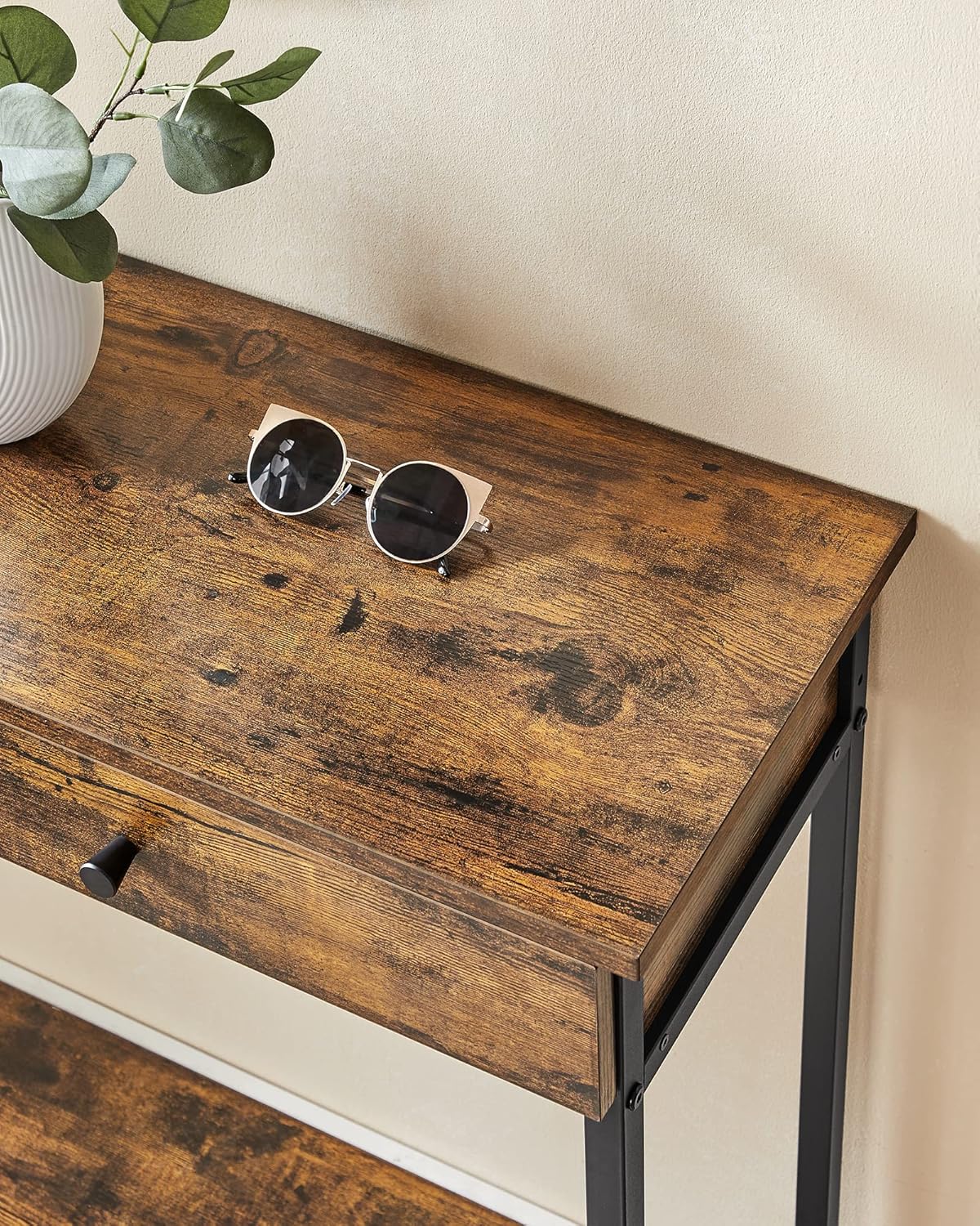 VASAGLE Masa consola pentru hol cu 2 sertare, stil industrial, PAL si cadru metalic, 100x30x80 cm, maro rustic
