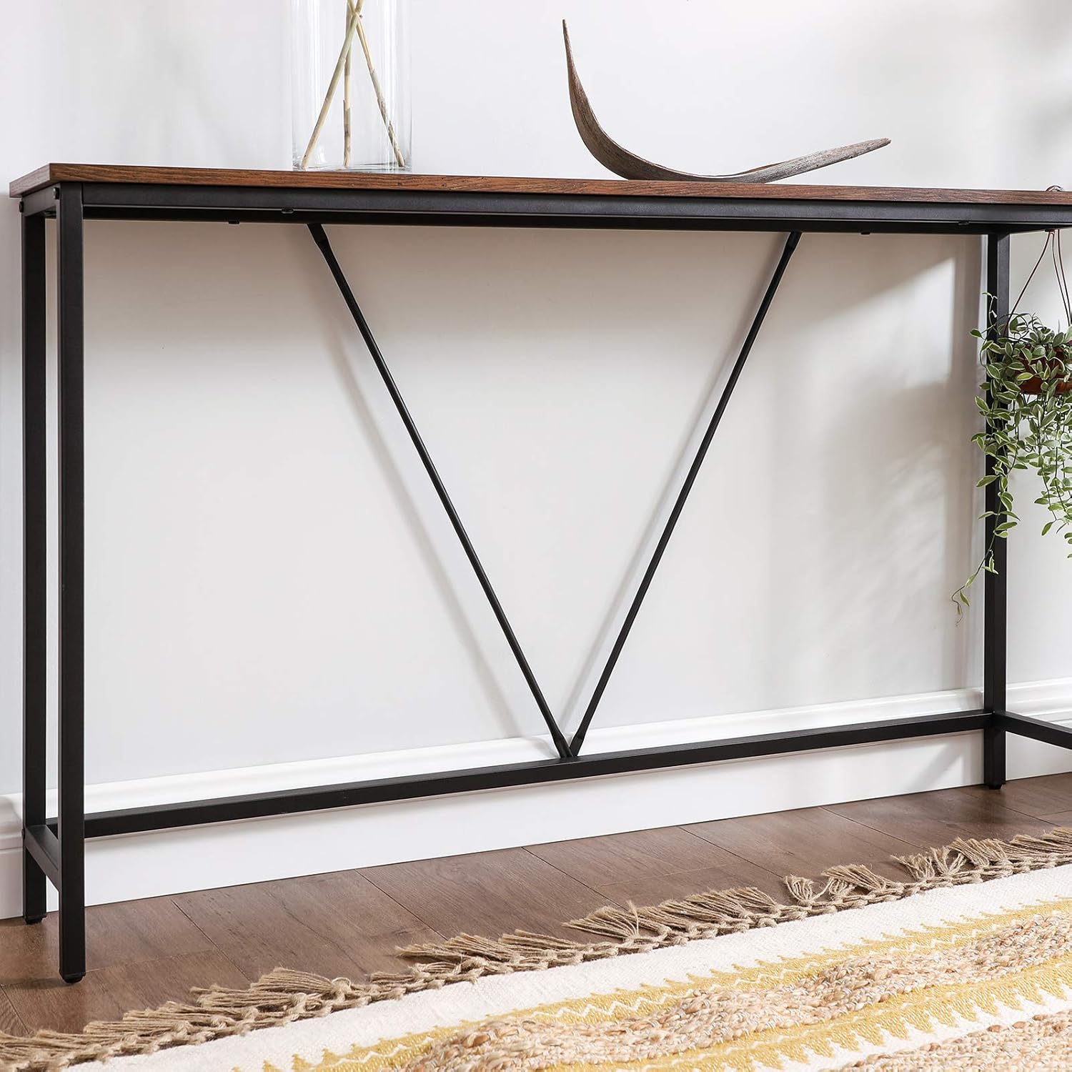 VASAGLE Masa tip consola cu cadru metalic, design industrial, 120x23x74 cm, maro rustic
