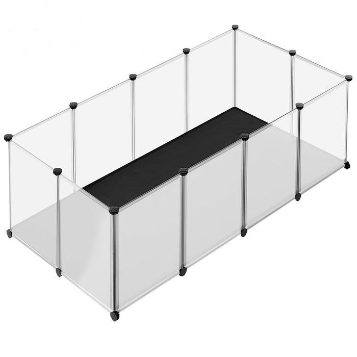 SONGMICS Tarc animale mici modular cu placi de baza si covoras impermeabil, 143x73x46 cm, transparent - BazarOltenia