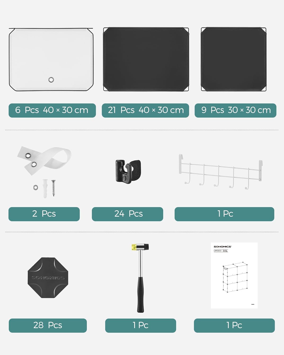 SONGMICS Dulap pantofi modular cu 6 compartimente, panouri plastic si cadru metalic, 83x32x94 cm, pana la 24 perechi, negru