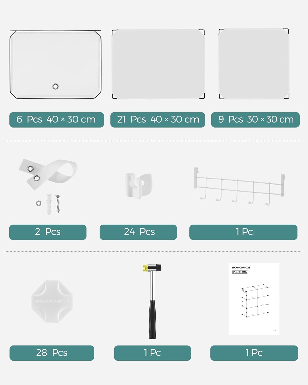 SONGMICS Dulap pantofi modular 6 compartimente, cu usi si cadru metalic, organizator incaltaminte, 32x124x94 cm, alb