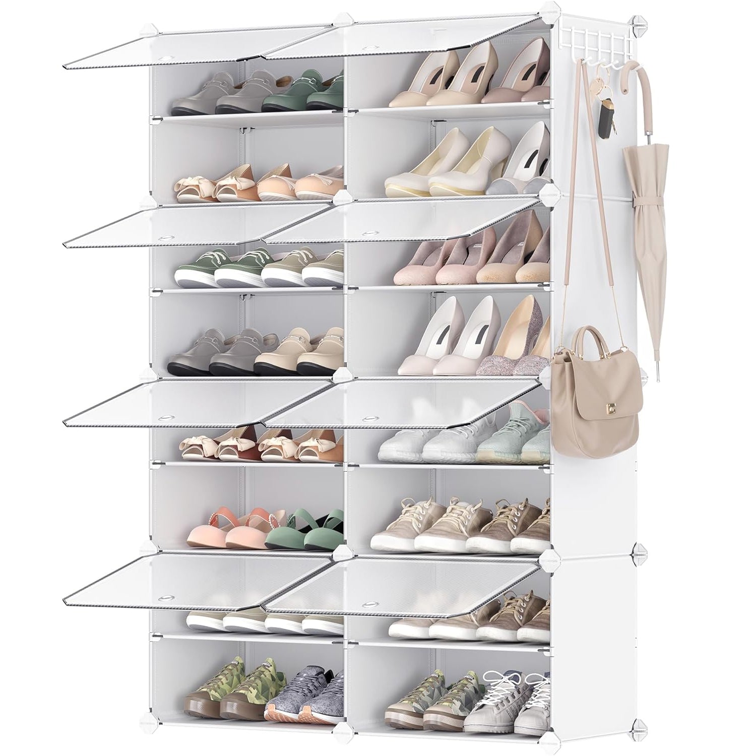 SONGMICS Dulap pentru pantofi, panouri plastic si cadru metalic, 8 module de 30x40x30 cm, pana la 32 perechi pantofi, alb
