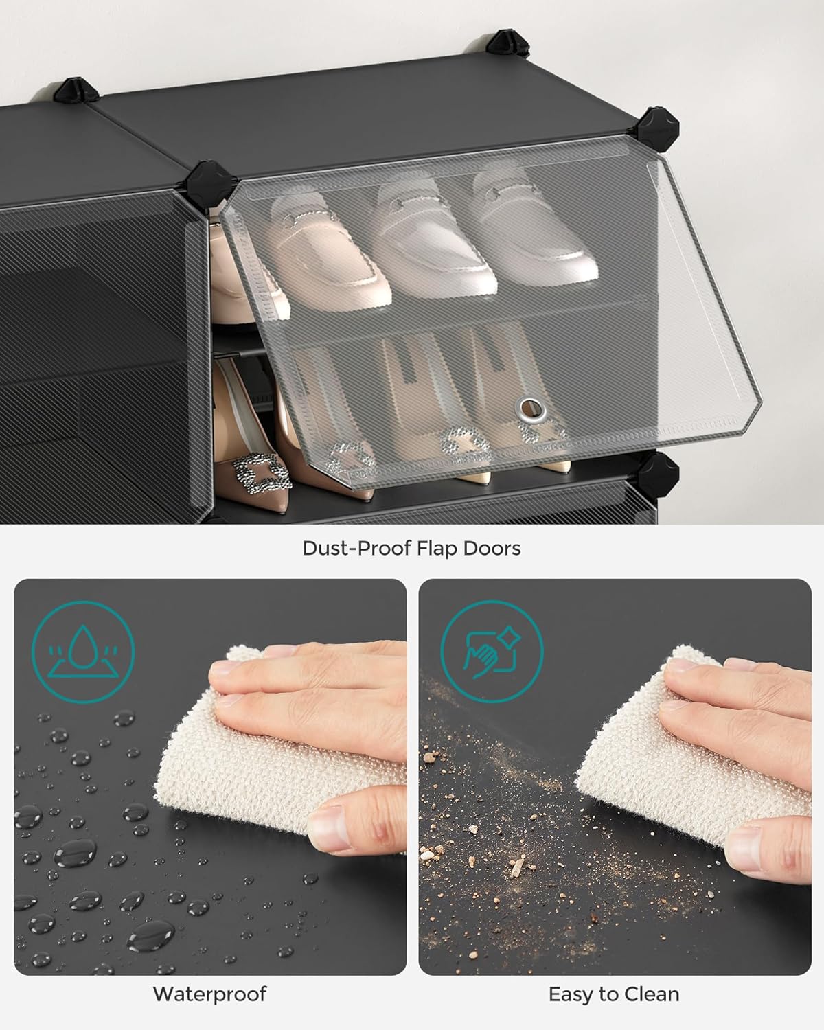 SONGMICS Dulap modular pantofi cu 10 compartimente, cu usi transparente, 83x32x156 cm, negru
