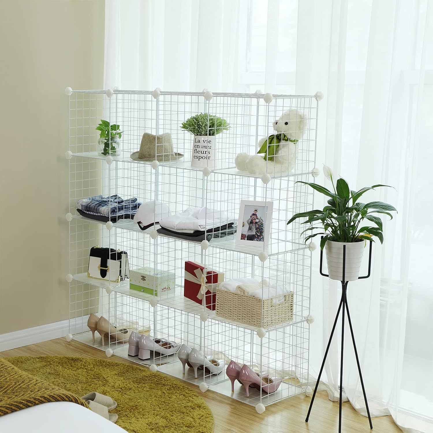 SONGMICS Organizator cu 16 cuburi modulare de depozitare, configurabil, metalic, 123x31x123cm, alb