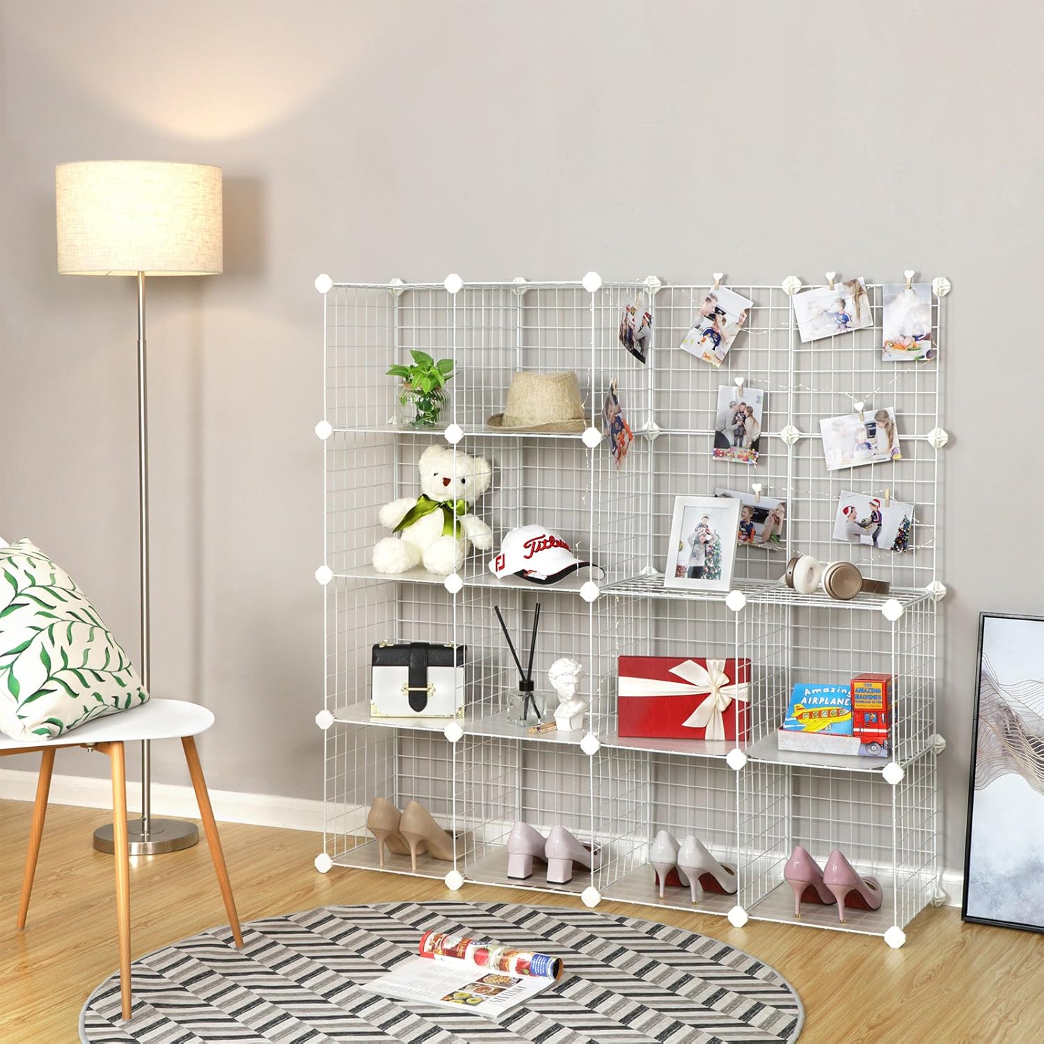 SONGMICS Organizator cu 16 cuburi modulare de depozitare, configurabil, metalic, 123x31x123cm, alb