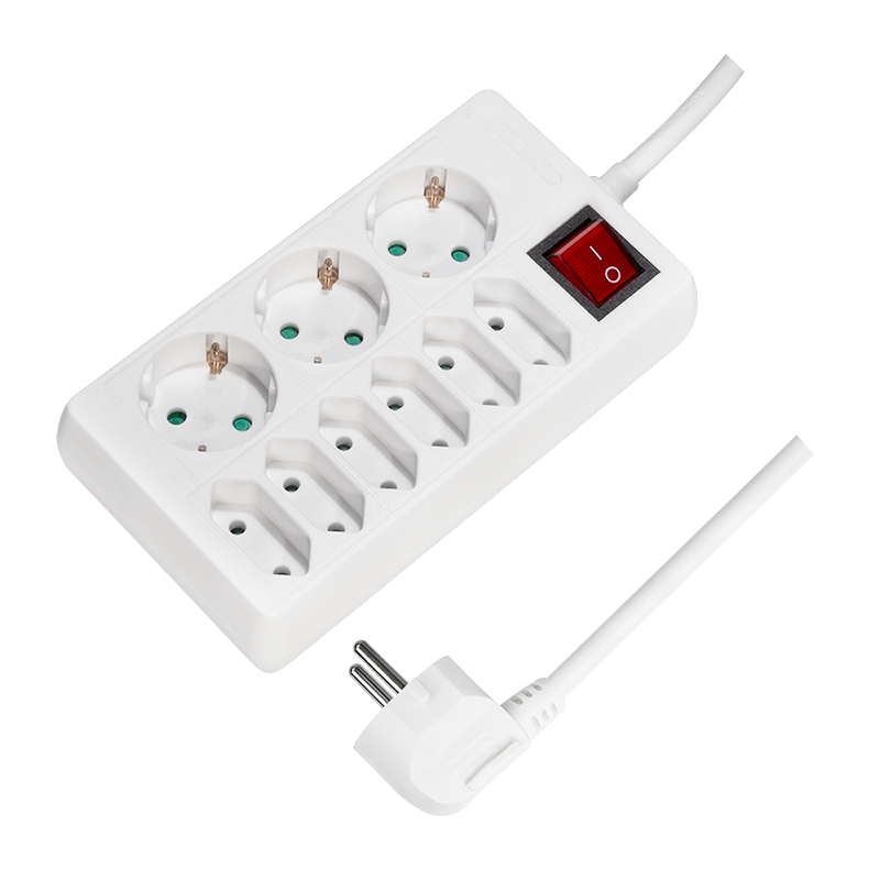 PRELUNGITOR LOGILINK, Schuko x 3 + Euro skt x 6, cablu 3G 1.5mm2, 230 V/16 A, 50 Hz, max. 3500 W, buton intrerupator iluminat, IP20, 1.5m, alb, "LPS201"