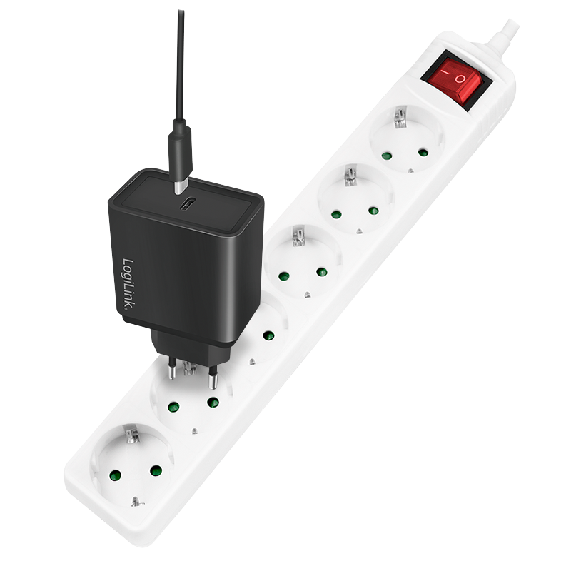 PRELUNGITOR Logilink, Schuko x 6, cablu 3G 1.5mm2, 230 V/16 A, 50 Hz, max. 3500 W, buton intrerupator iluminat, IP20, 1.5m, alb, 