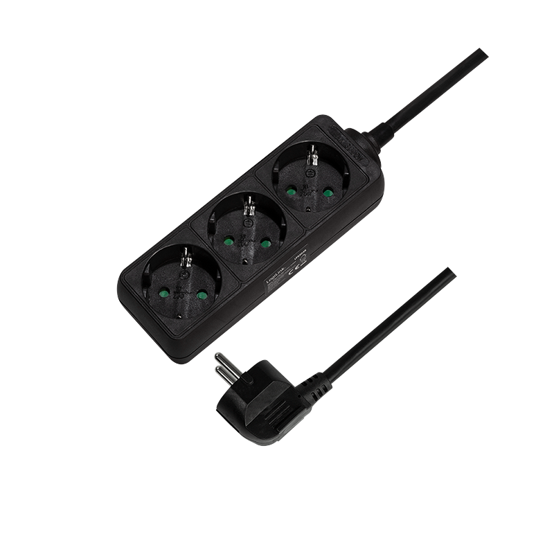 PRELUNGITOR LOGILINK, Schuko x 3, cablu 3G 1.5mm2, 230 V/16 A, 50 Hz, max. 3500 W, IP20, 1.5m, negru, "LPS205B"