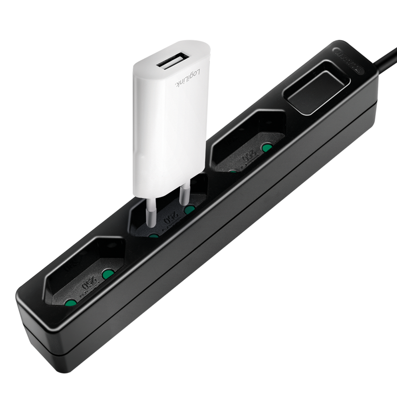 PRELUNGITOR LOGILINK, Euro skt x 3, cablu 3G 1.0mm2, 230 V/7.5 A, 50 Hz, max. 1700 W, IP20, 1.5m,negru, "LPS229B"