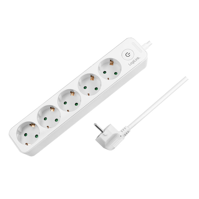 PRELUNGITOR LOGILINK, Schuko x 5, cablu 3G 1.5mm2, 230V/16A, 50 Hz, max. 3600 W, buton intrerupator iluminat, IP20, 1.5m, alb "LPS246" (include TV 0.80lei)