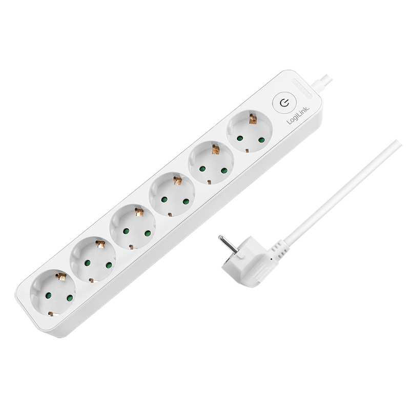 PRELUNGITOR LOGILINK, Schuko x 6, cablu 3G 1.5mm2, 230 V/16 A, 50 Hz, max. 3500 W, buton intrerupator iluminat, IP20, 1.5m, alb, "LPS247"