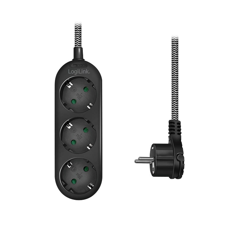 PRELUNGITOR LOGILINK, Schuko x 3, conectare prin Schuko (T), cablu 1.5 m, 16 A, protectie copii, alb/ negru, "LPS261"