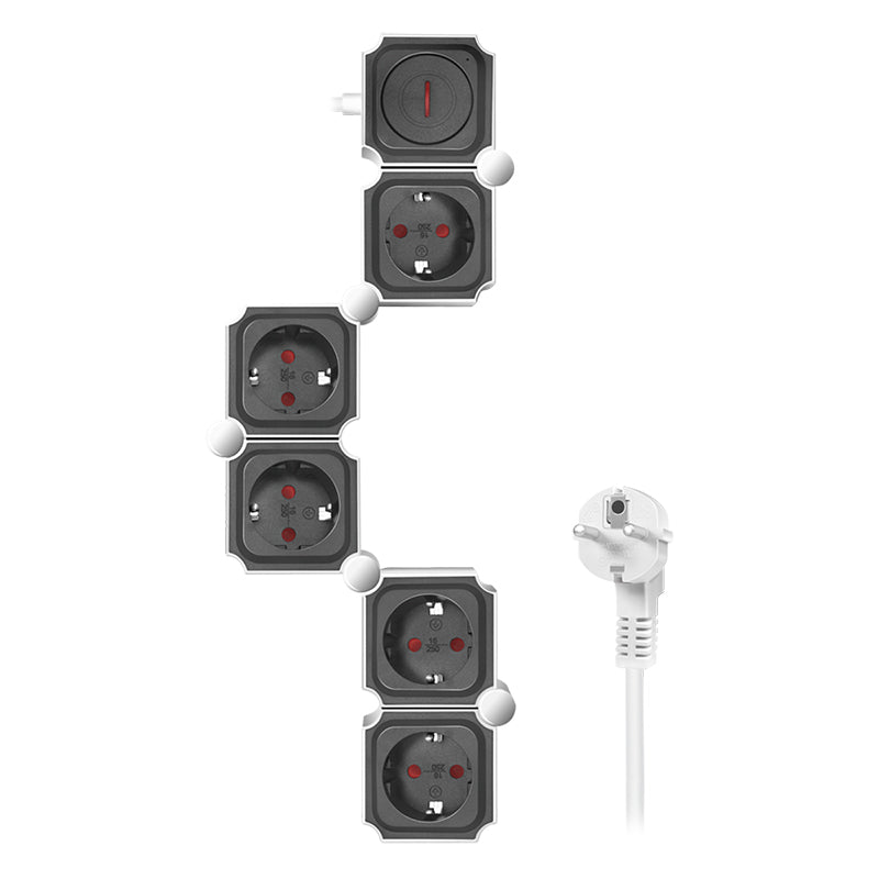 PRELUNGITOR LOGILINK, flexibil 180 grade, Schuko x 5, cablu 3G 1.5mm2, 230 V/16 A, 50 Hz, max. 3600 W, buton intrerupator iluminat, IP20, 1.5m, alb/negru "LPS277" (include TV 0.80lei)