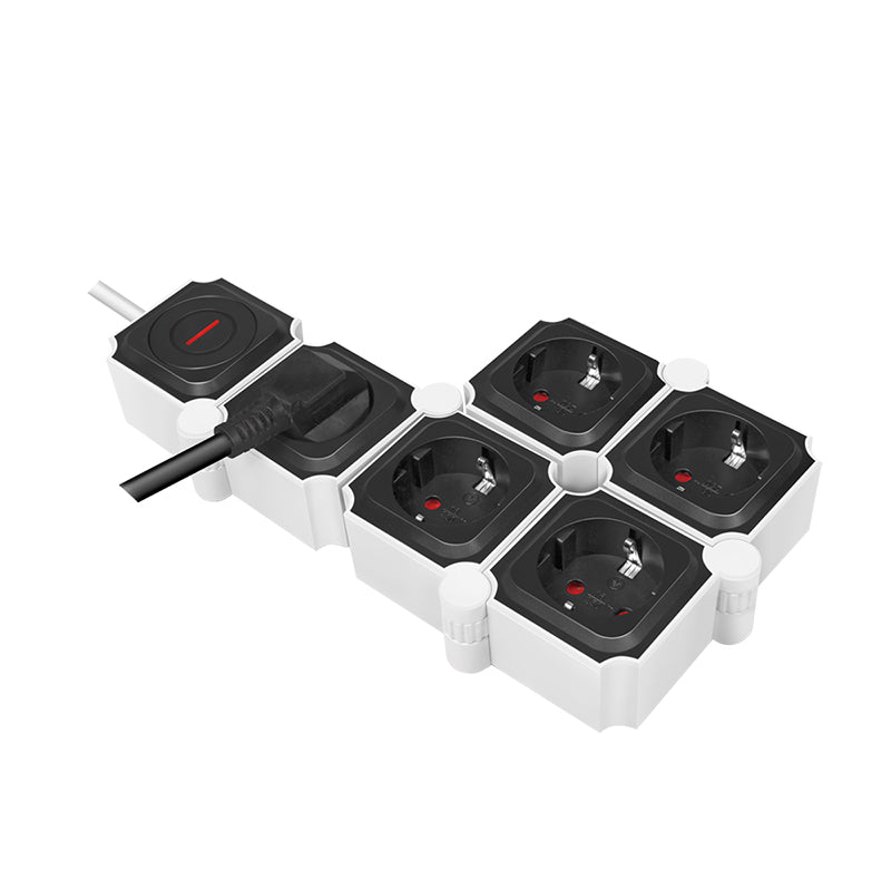 PRELUNGITOR LOGILINK, flexibil 180 grade, Schuko x 5, cablu 3G 1.5mm2, 230 V/16 A, 50 Hz, max. 3600 W, buton intrerupator iluminat, IP20, 1.5m, alb/negru "LPS277" (include TV 0.80lei)