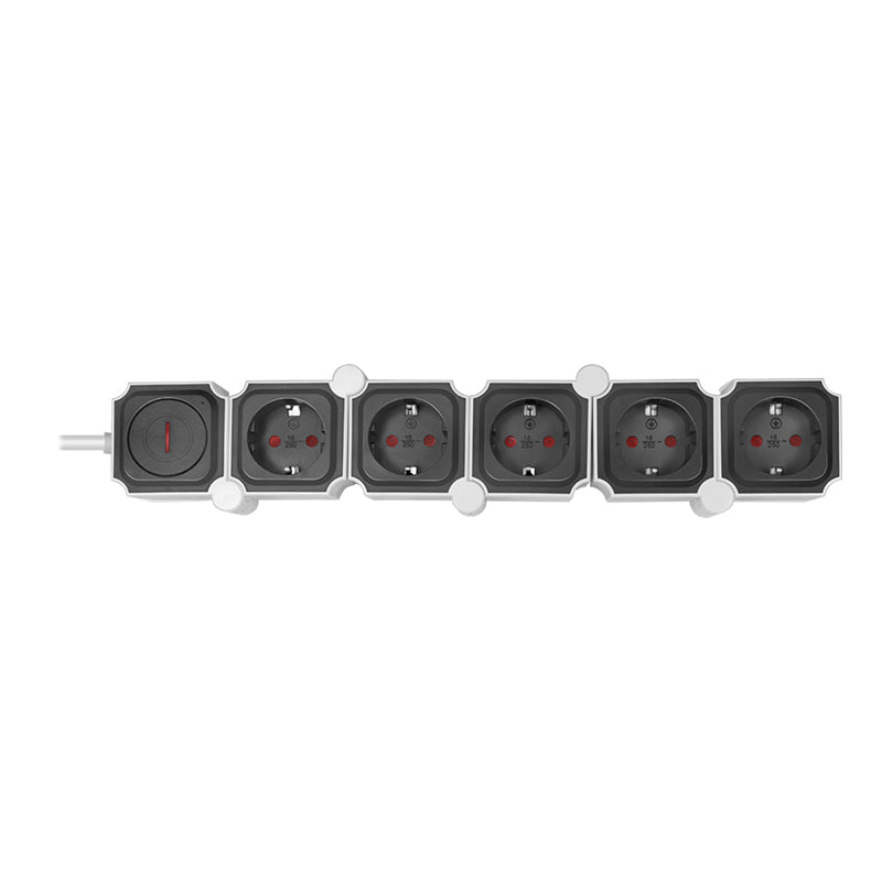 PRELUNGITOR LOGILINK, flexibil 180 grade, Schuko x 5, cablu 3G 1.5mm2, 230 V/16 A, 50 Hz, max. 3600 W, buton intrerupator iluminat, IP20, 1.5m, alb/negru "LPS277" (include TV 0.80lei)