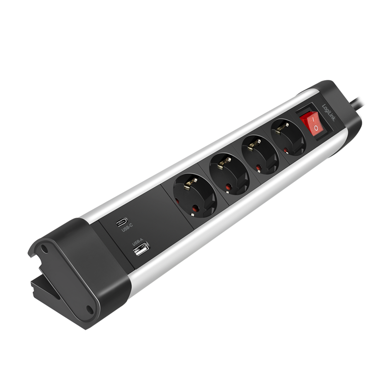 PRELUNGITOR LOGILINK, Schuko x 4, conectare prin Schuko (T), ON/OFF, 16 A, 1xUSB-A, 1xUSB-C, cablu 1.5m, protectie IP20, negru-argintiu, "LPS278U"