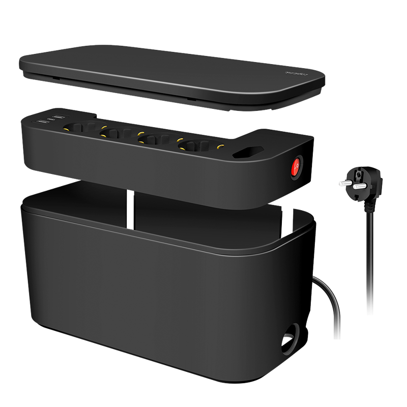 PRELUNGITOR LOGILINK, Schuko x 5, conectare prin Schuko (T), cutie management cabluri, 16 A, 2xUSB-A, 1xUSB-C, protectie IP20, negru, "LPS282U"