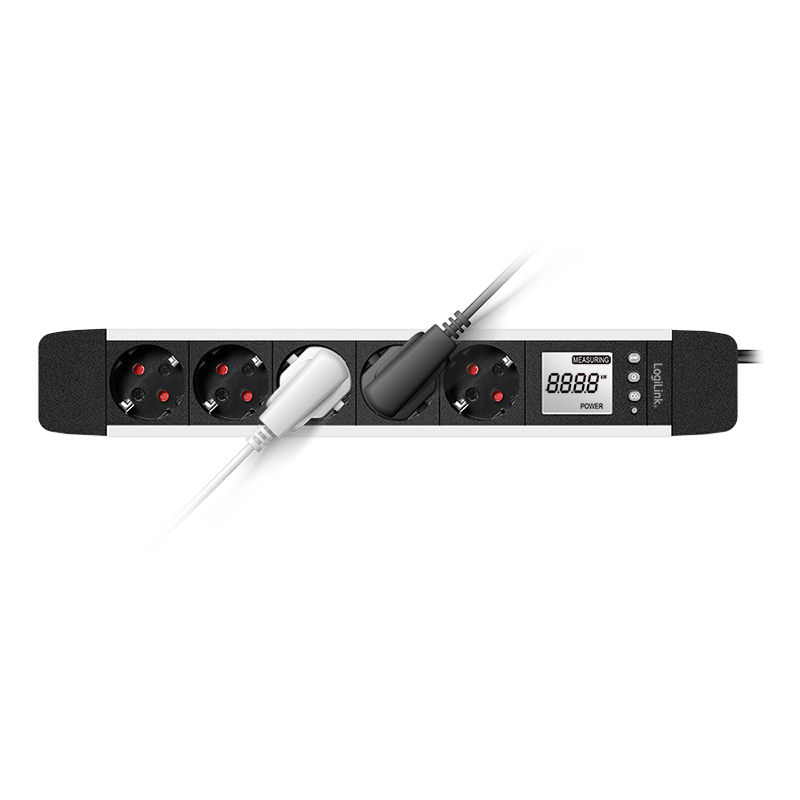 PRELUNGITOR LOGILINK, Schuko x 5, cablu 3G 1.5mm2, 230 V/16 A, 50 Hz, max. 3500 W, LCD consum, butoane: Power, Q, CO2, Reset, 1.4m, negru-argintiu, "LPS286"
