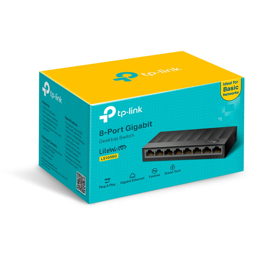 SWITCH TP-LINK 8 porturi Gigabit LiteWave, fanless "LS1008G"