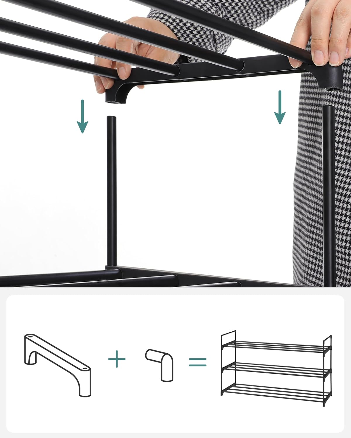 SONGMICS Set 2 suporturi pentru pantofi cu 3 niveluri, structura metalica, 30x92x54 cm, negru
