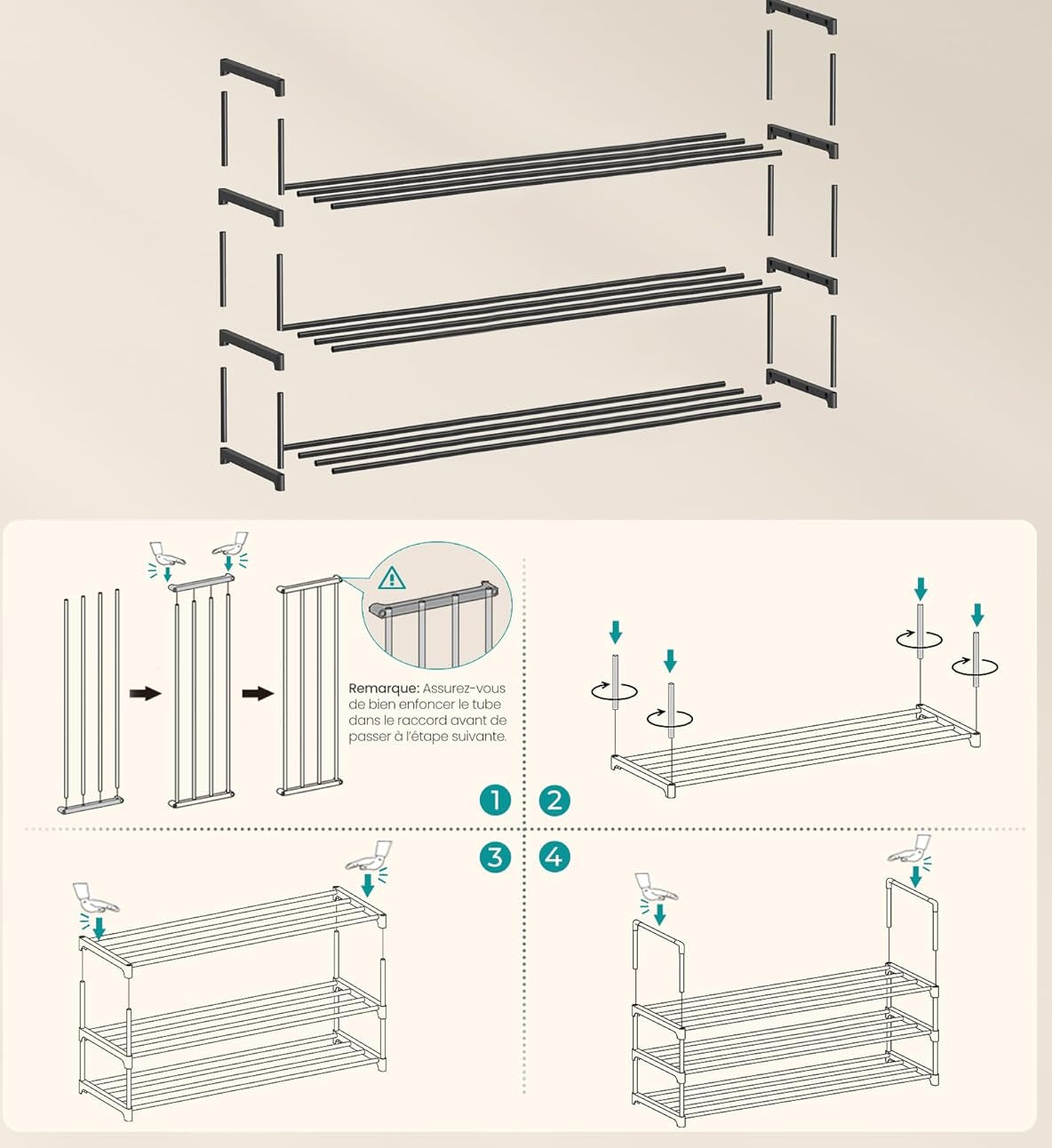 SONGMICS Raft de depozitare pantofi pe 10 niveluri, design slim, cadru metalic, 94x30x206 cm, negru