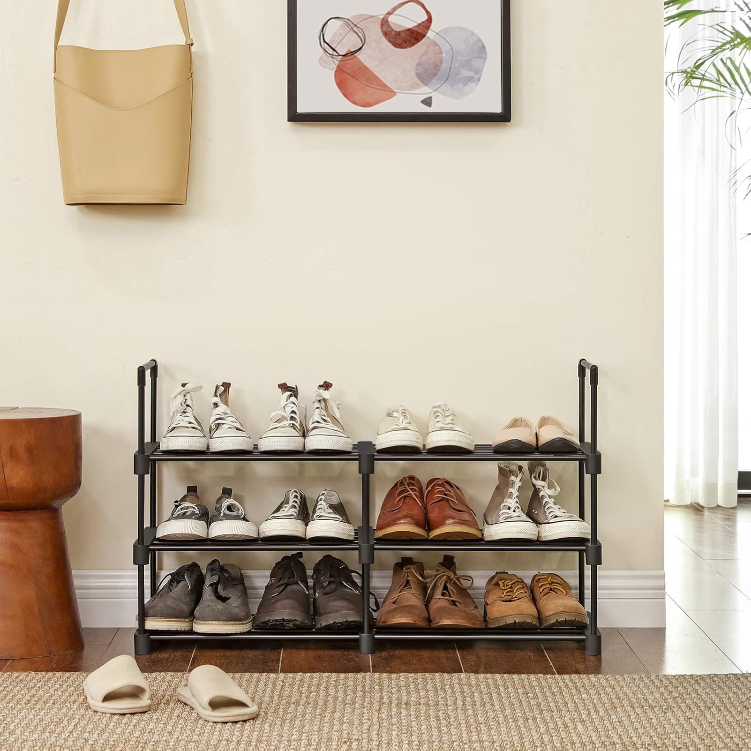 SONGMICS Raft pantofi 6 niveluri, 12 perechi incaltaminte, structura metalica, 45x30x106 cm, negru