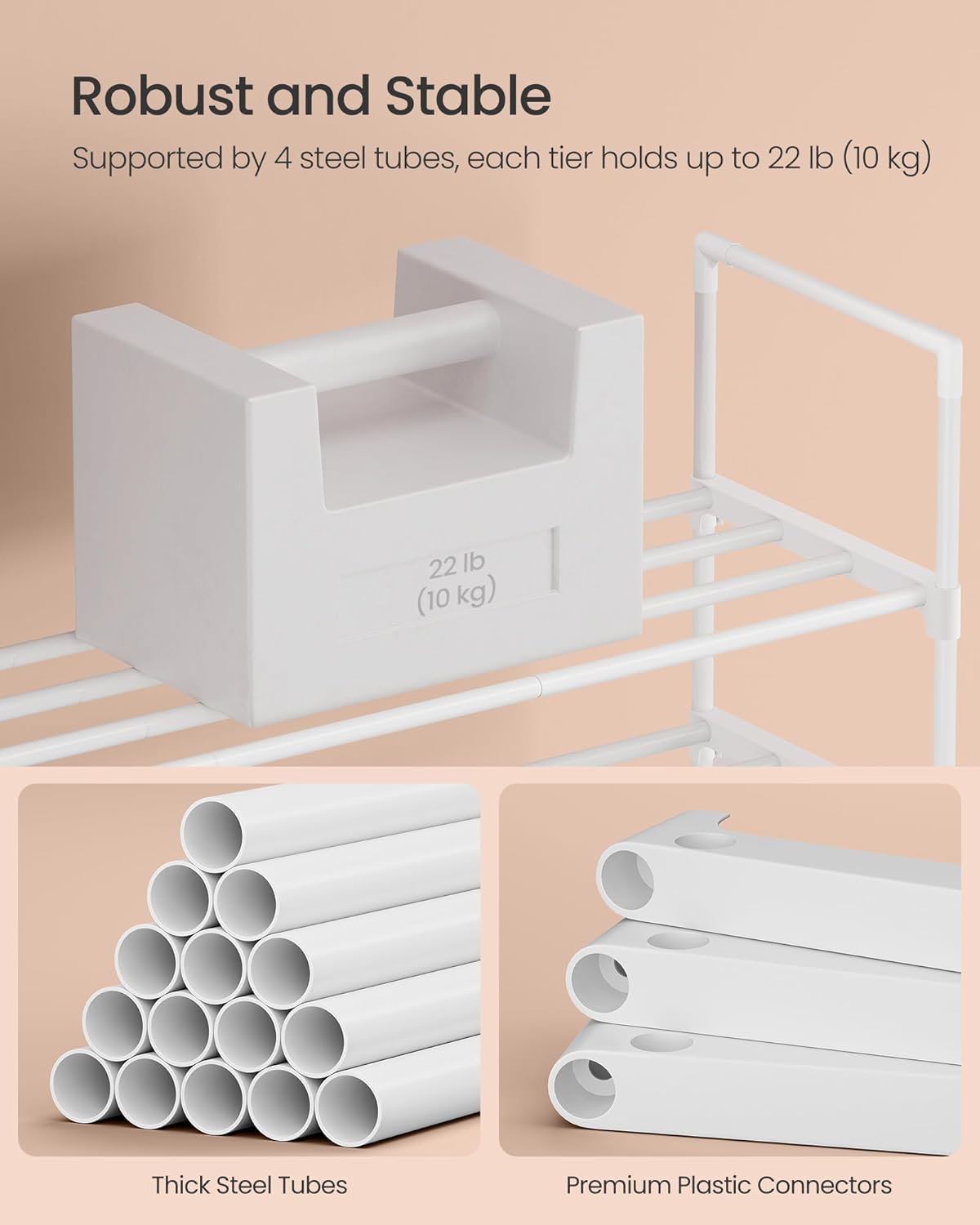 SONGMICS Suport pentru pantofi cu 3 nivele, structura metalica, pentru 12-15 perechi, 92x30x55cm, alb