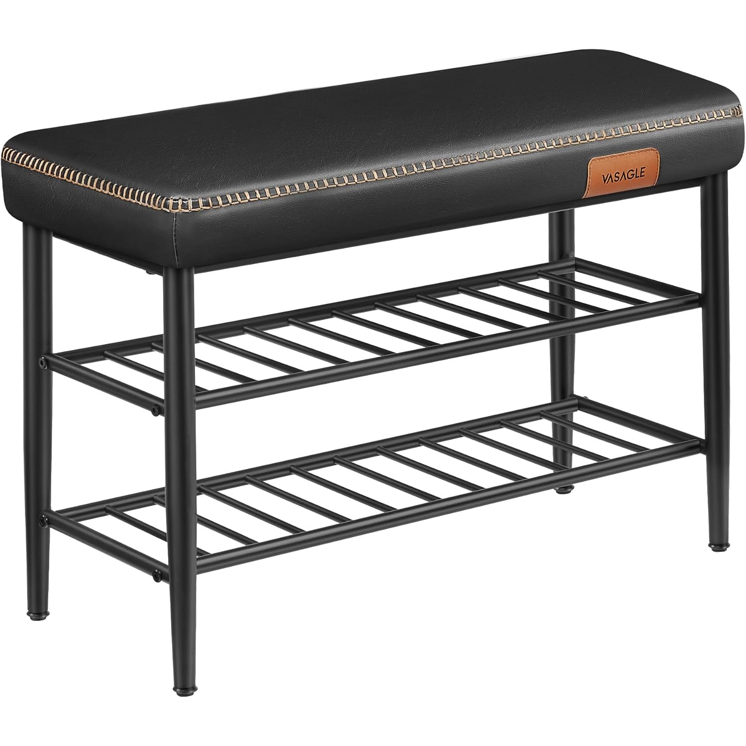 VASAGLE Banca pentru pantofi EKHO cu spatiu depozitare, sezut tapitat PU cu cusaturi, 80x30x50 cm, negru
