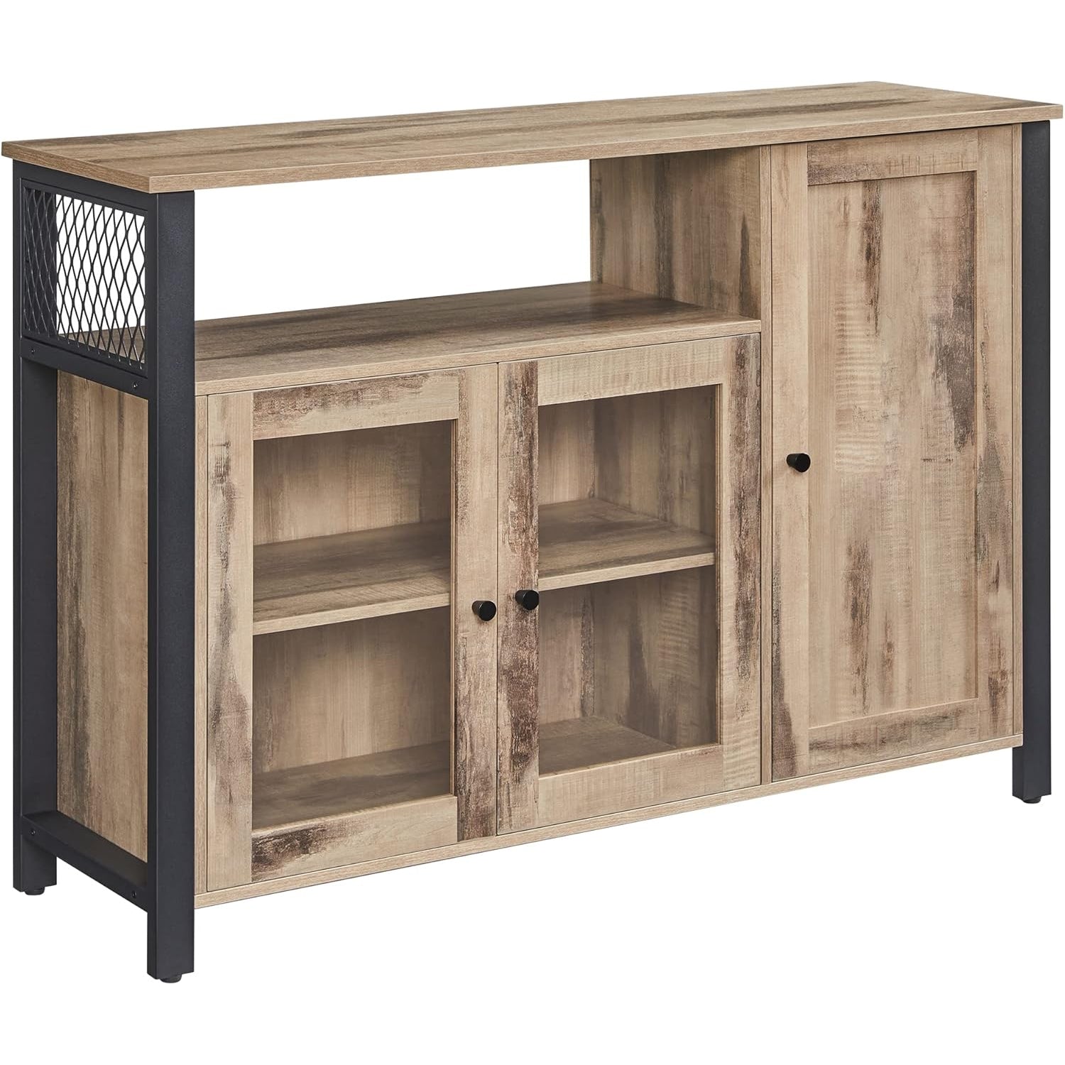 VASAGLE Dulap de depozitare tip bufet, cu 3 usi, stil industrial, 110x33x75cm, maro camel