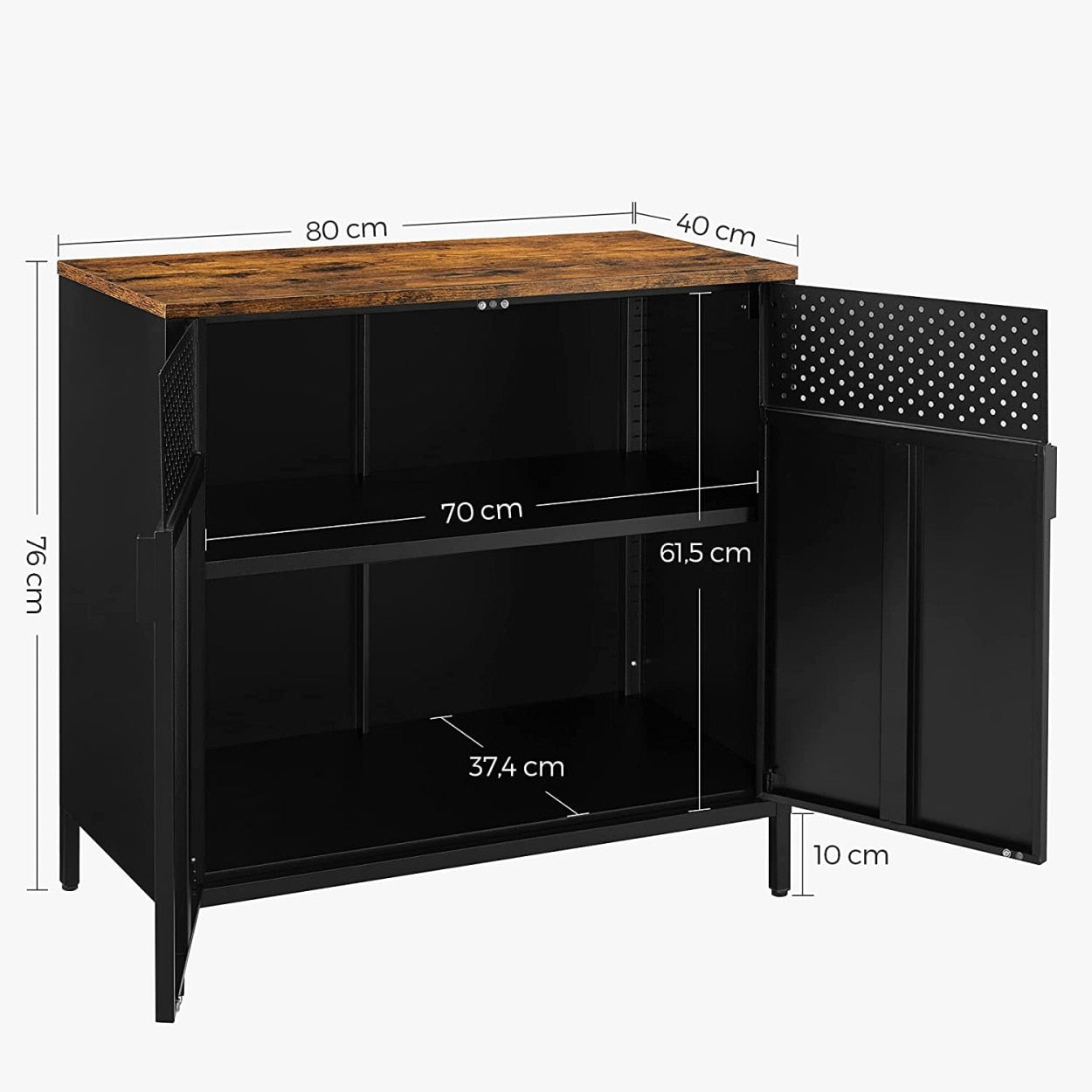 SONGMICS Dulap depozitare metalic cu 2 usi, raft reglabil, cadru otel, stil industrial, 80x40x76 cm, negru si maro rustic