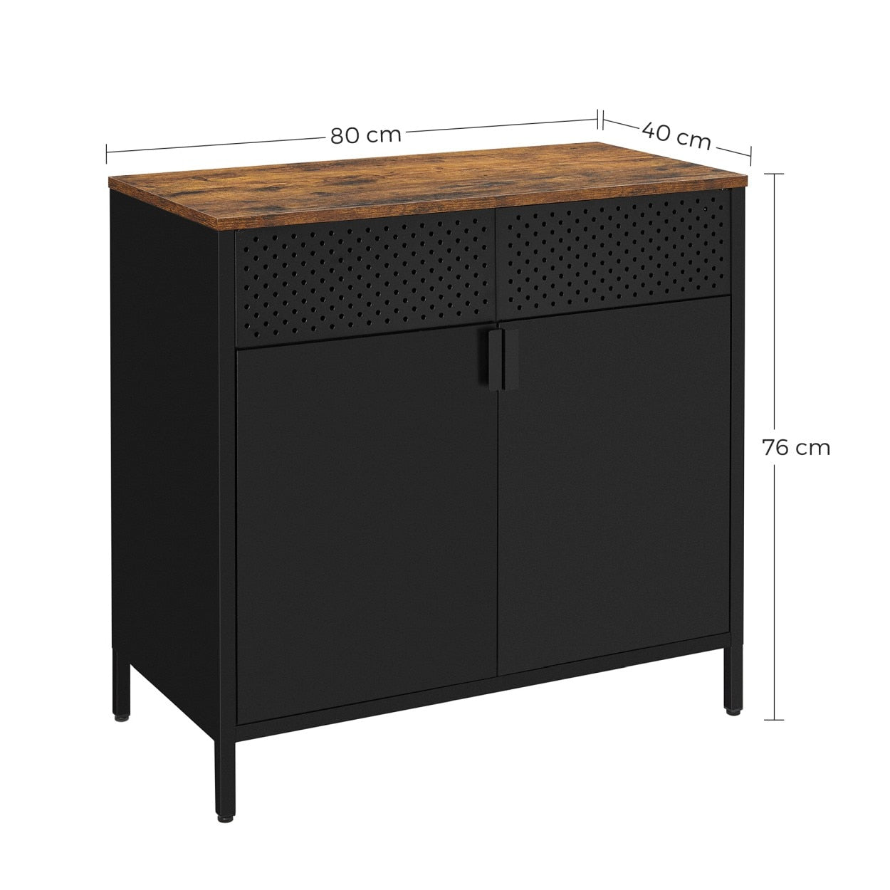 SONGMICS Dulap depozitare metalic cu 2 usi, raft reglabil, cadru otel, stil industrial, 80x40x76 cm, negru si maro rustic