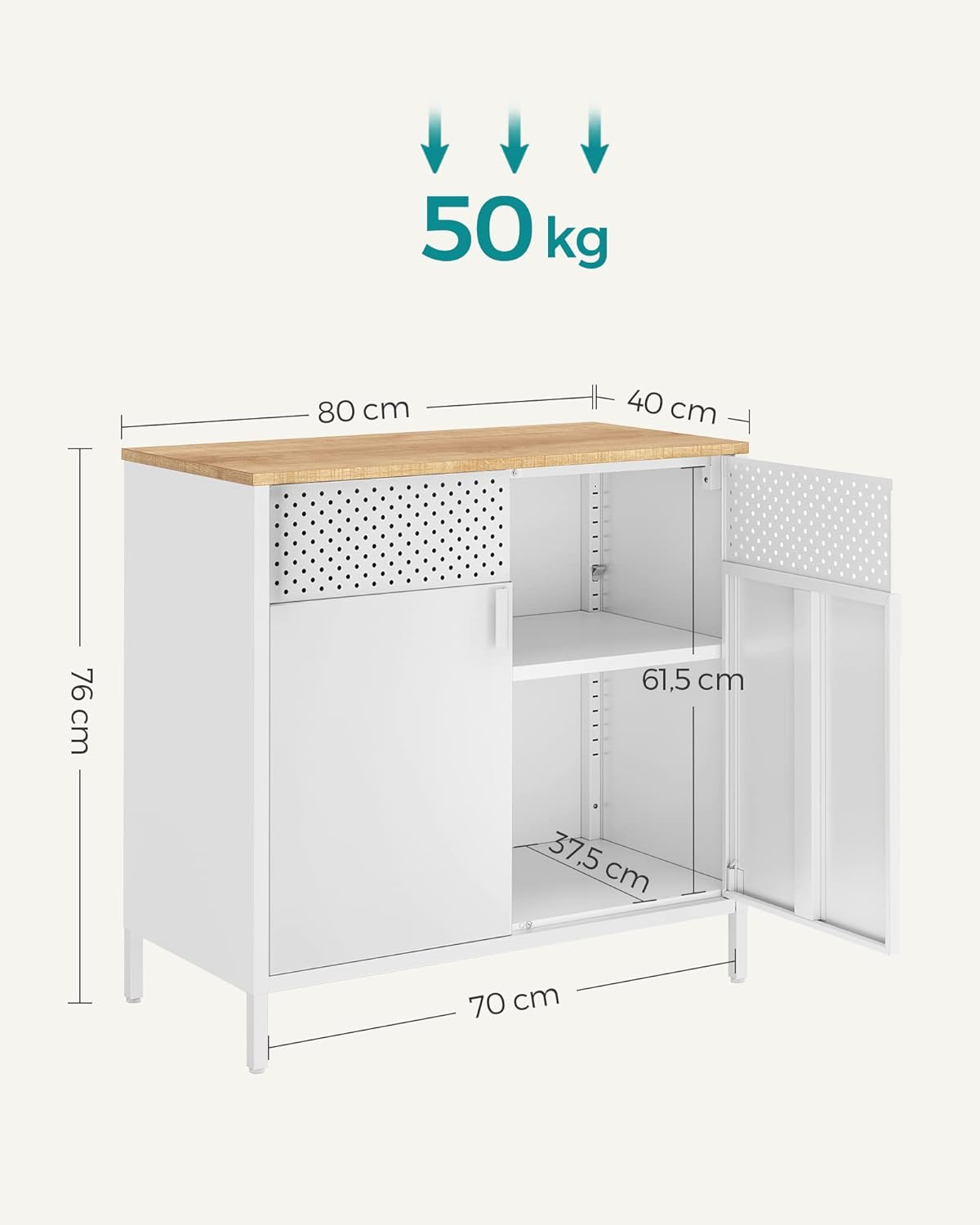 SONGMICS Dulap depozitare metalic cu 2 usi, raft reglabil, cadru otel, stil industrial, 80x40x76 cm, alb si bej