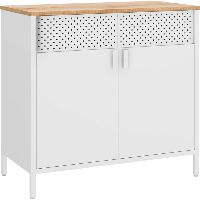 SONGMICS Dulap depozitare metalic cu 2 usi, raft reglabil, cadru otel, stil industrial, 80x40x76 cm, alb si bej
