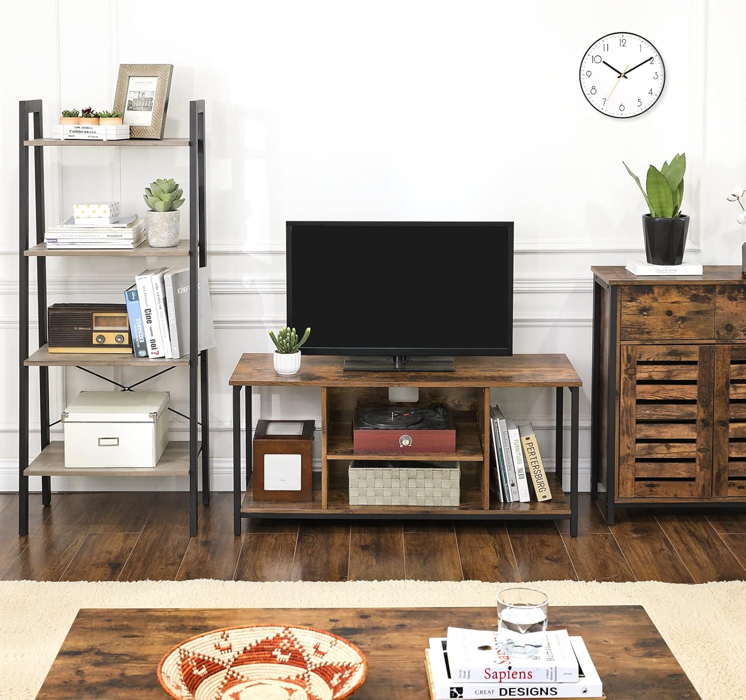VASAGLE Comoda depozitare cu 2 sertare si polite, usi tip jaluzea, stil industrial, 30x70x80 cm, maro rustic