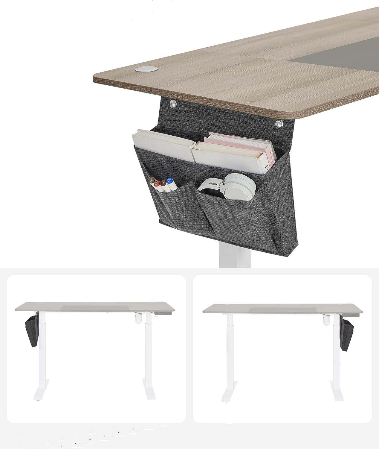 SONGMICS Birou cu reglaj electric pe inaltime, memorie cu 4 inaltimi, 60x140x(72-120)cm, gri stejar